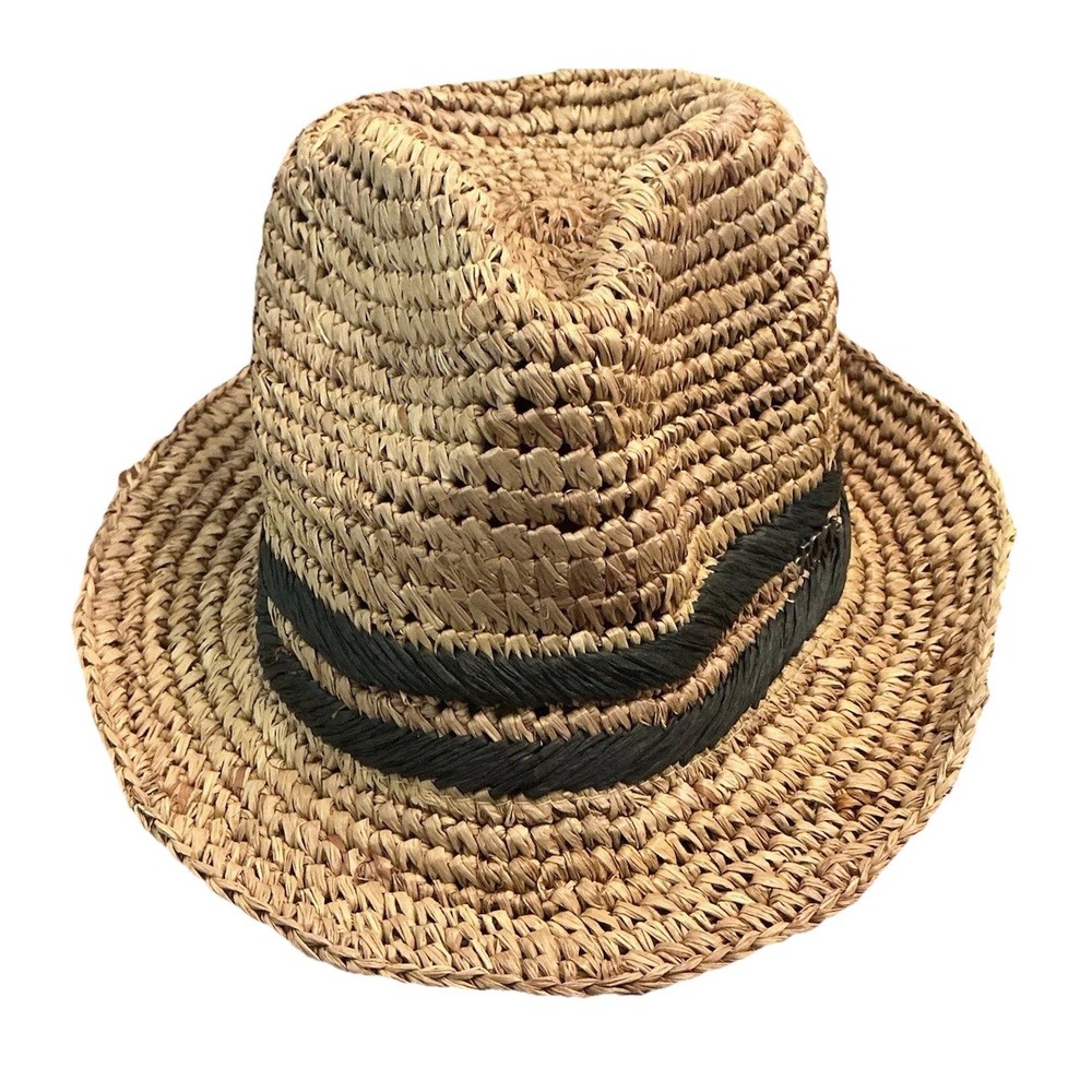 Roxy 114199 Womens Straw Fedora Hat Beige With Black Stripes